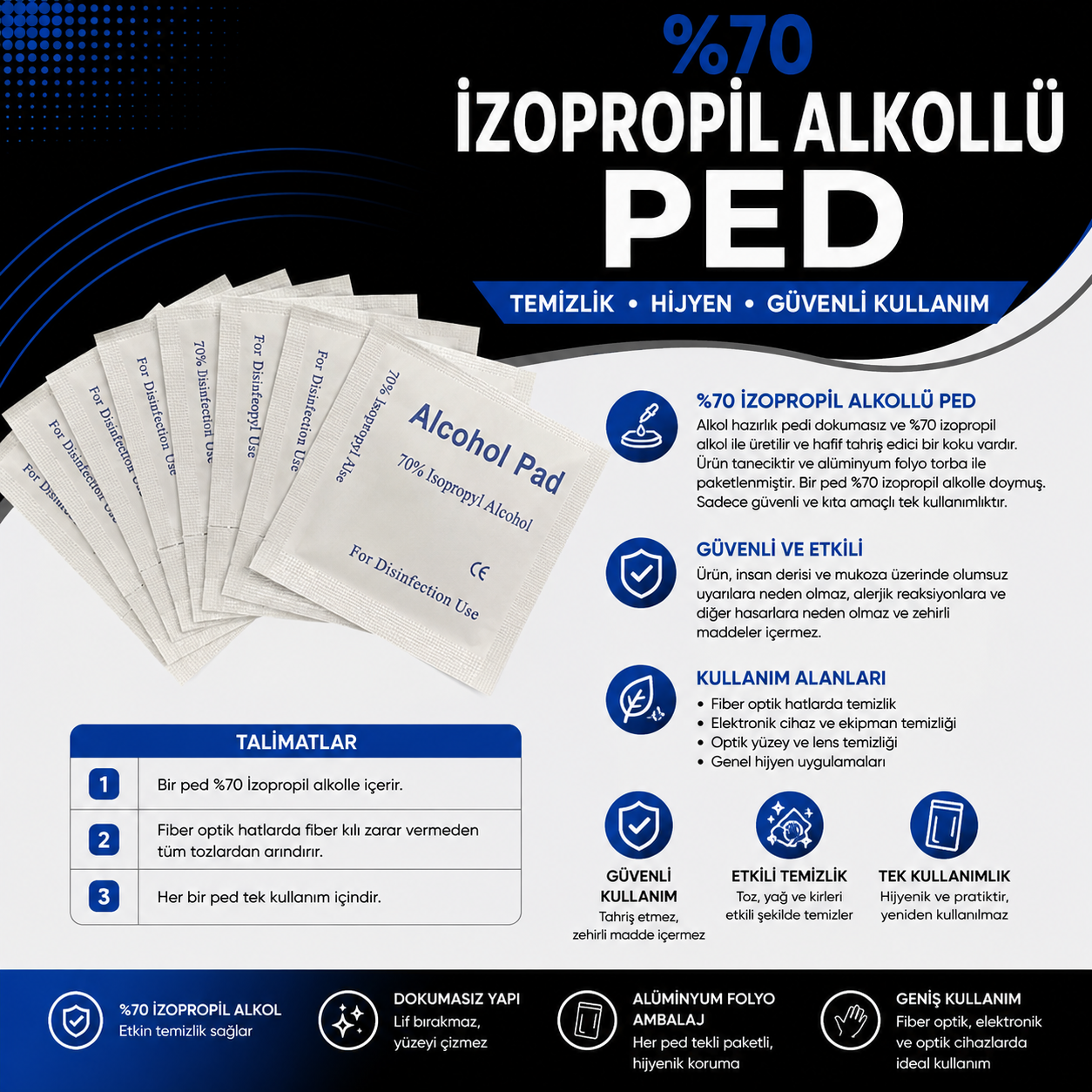 %70 İzopropil Alkollü Ped