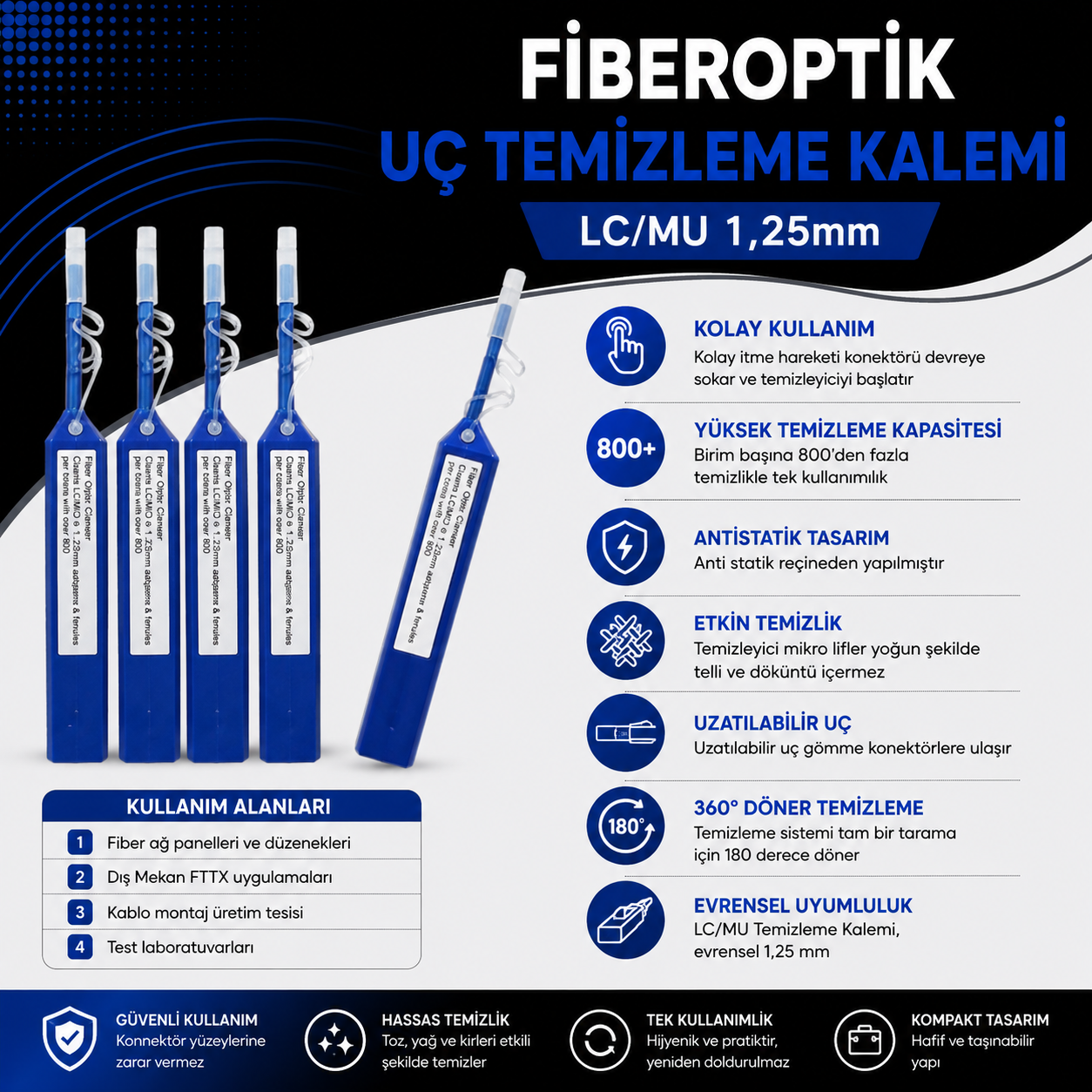 Fiber Optik LC Uç Temizleme Kalemi