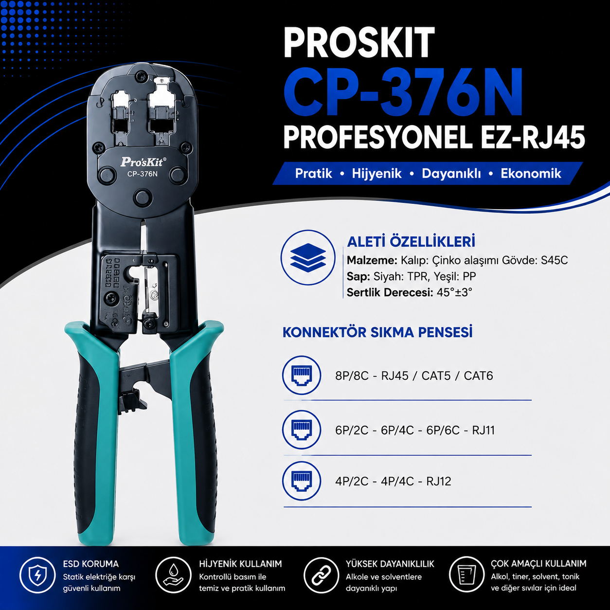 Pro's Kit CP-376N Konnektör Sıkma Penses RJ45/8P8C