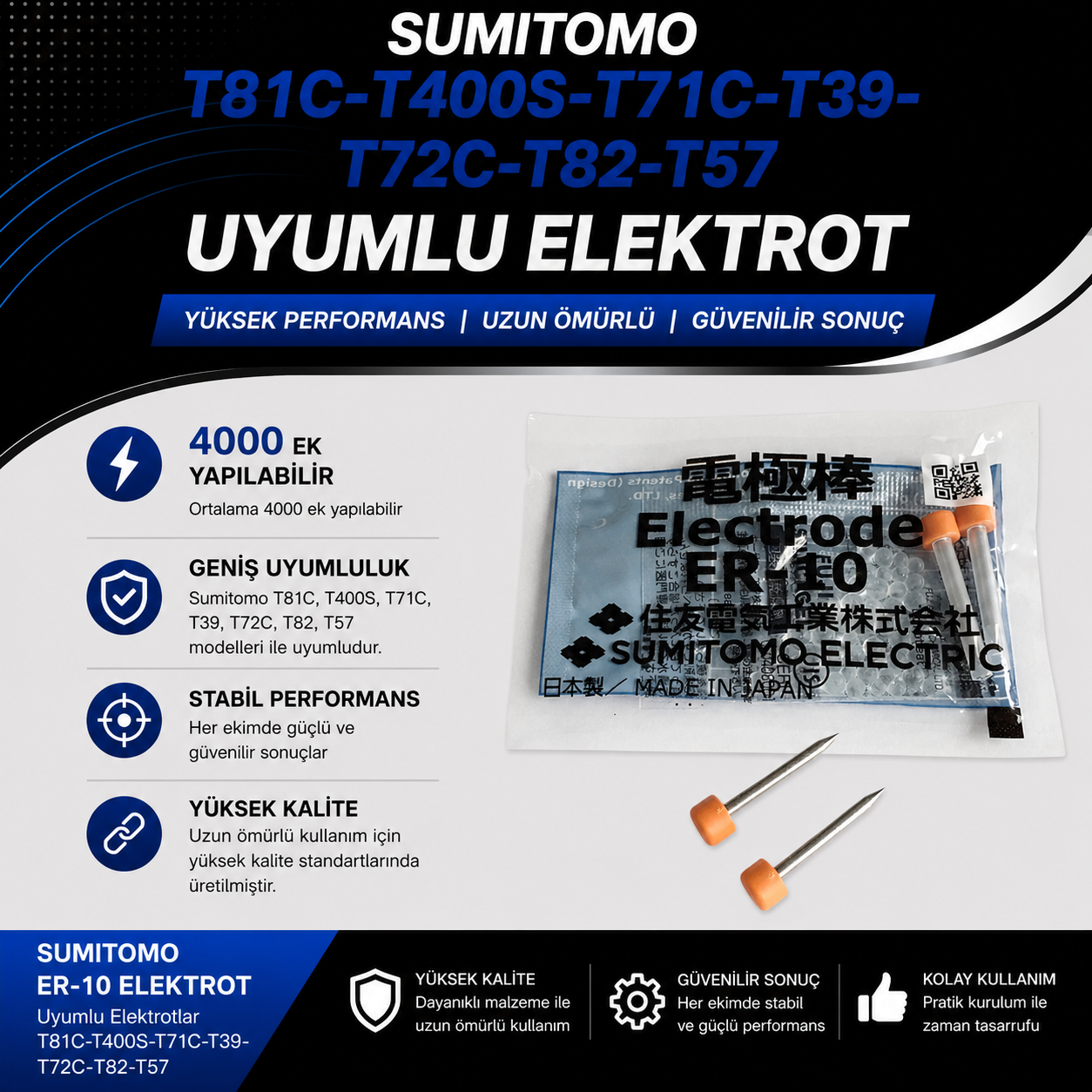 Sumitomo T81C-T400S-T71C-T39-T72C-T82-T57 Uyumlu Elektrotlar
