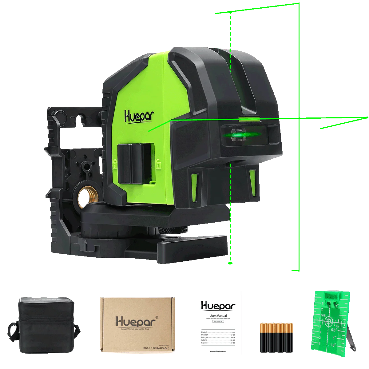 Huepar 8211G - 2 Şakül Noktalı Profesyonel Yeşil Çapraz Çizgi Lazer Seviyesi