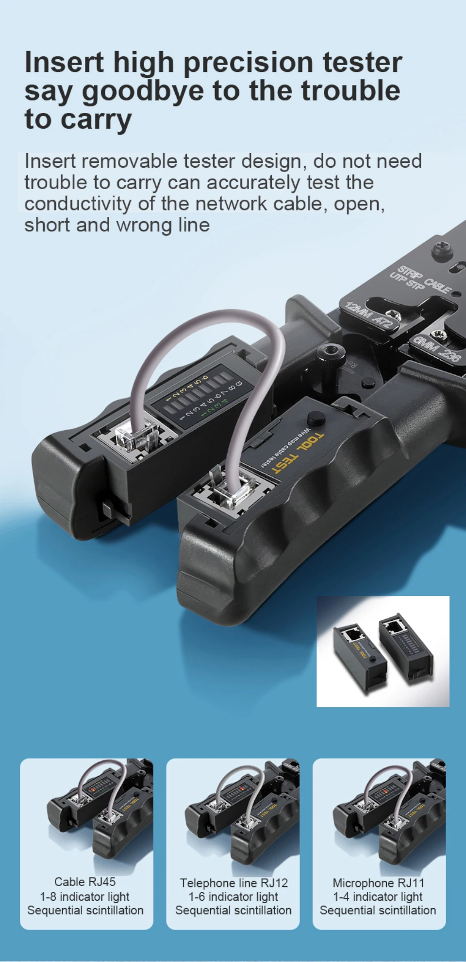 RJ45 RJ12 RJ11 KABLO TEST CİHAZI VE SIKMA PENSESİ